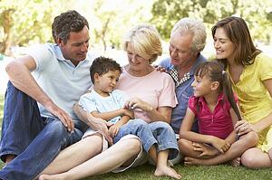 Extended Group Portrait Of Family Enjoying Day In Park