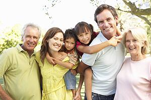 Extended Group Portrait Of Family Enjoying Day In Park