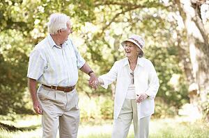 Senior Couple Walking In Park