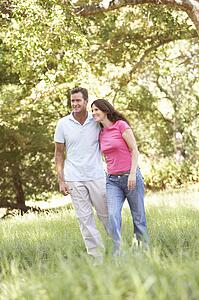 Portrait Of Young Couple Walking In Park