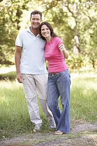 Portrait Of Young Couple Walking In Park