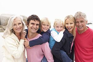 Close Up Of Three Generation Family On Winter Beach