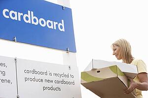 Woman At Recycling Centre Disposing Of Cardboard