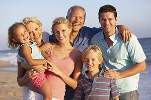 Portrait Of Three Generation Family On Beach Holiday
