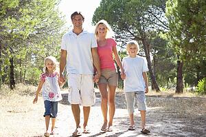 Family, parents and children, walking, walk together in park