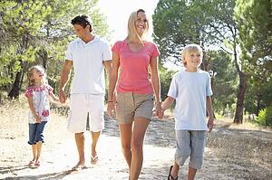 Family, parents and children, walking, walk together in park
