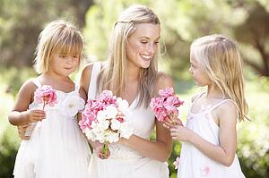 Bride With Bridesmaids Outdoors At Wedding