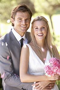 Portrait Of Bridal Couple Outdoors