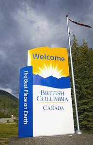 a sign saying 'welcome to british columbia'; british columbia, canada