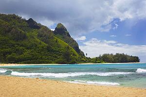 tunnels beach with a view of makana; kauai, hawaii, united states of america