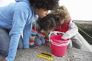Children fishing for crabs