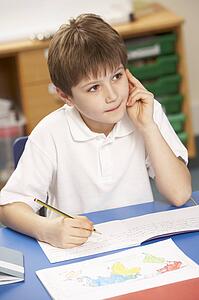 Schoolboy Studying In Classroom