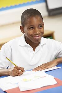 Schoolboy Studying In Classroom