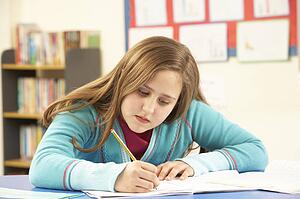 Schoolgirl Studying In Classroom