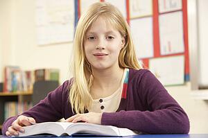 Schoolgirl Studying In Classroom