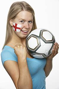 Young Female Sports Fan With St Georges Flag Painted On Face