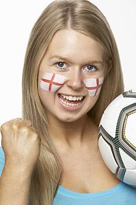 Young Female Football Fan With St Georges Flag Painted On Face