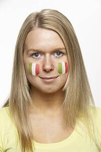 Young Female Sports Fan With Italian Flag Painted On Face