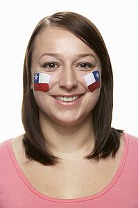 Young Female Sports Fan With Chilean Flag Painted On Face