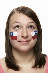 Young Female Sports Fan With Chilean Flag Painted On Face