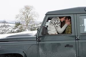 Young couple in car in snow