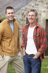 Men in country garden