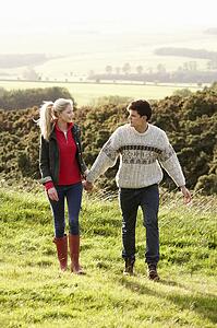 Young couple on country walk