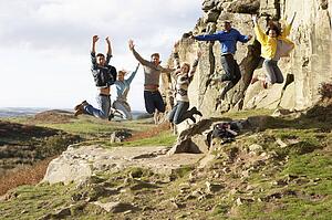 Young adults on country walk