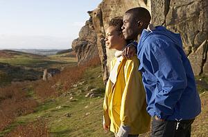 Young couple on country walk