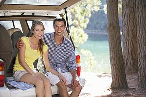 Young couple on day out in country
