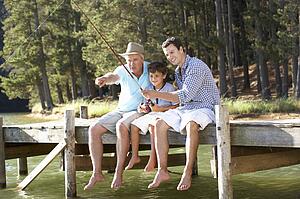 Father, son and grandson fishing together