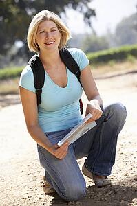 Woman with map on country walk