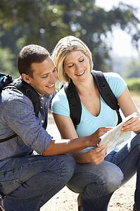 Couple with map on country walk