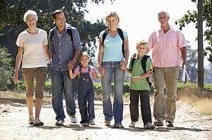 Three generation family on country walk