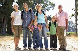Three generation family on country walk