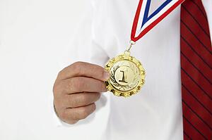 Businessman wearing medal