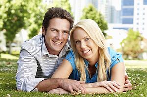 Couple in city park