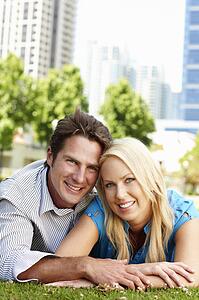 Couple in city park