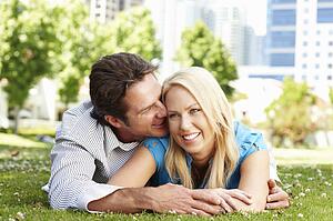 Couple in city park