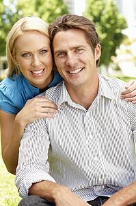 Couple in city park
