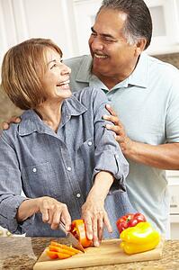 Senior couple cooking