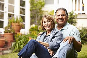 Senior couple relaxing in garden