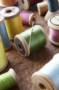 Cotton reels on table top