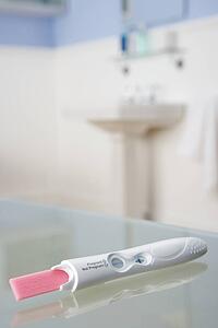 Pregnancy testing kit in bathroom