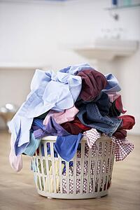basket of dirty washing in bathroom