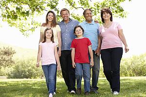 Multi generation Hispanic family in park