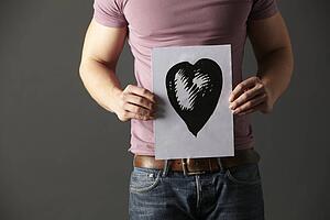 Man holding ink drawing of heart