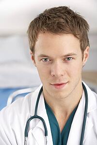 Portrait American student doctor on hospital ward