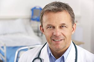 Portrait American doctor on hospital ward
