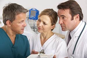American medical team working on hospital ward